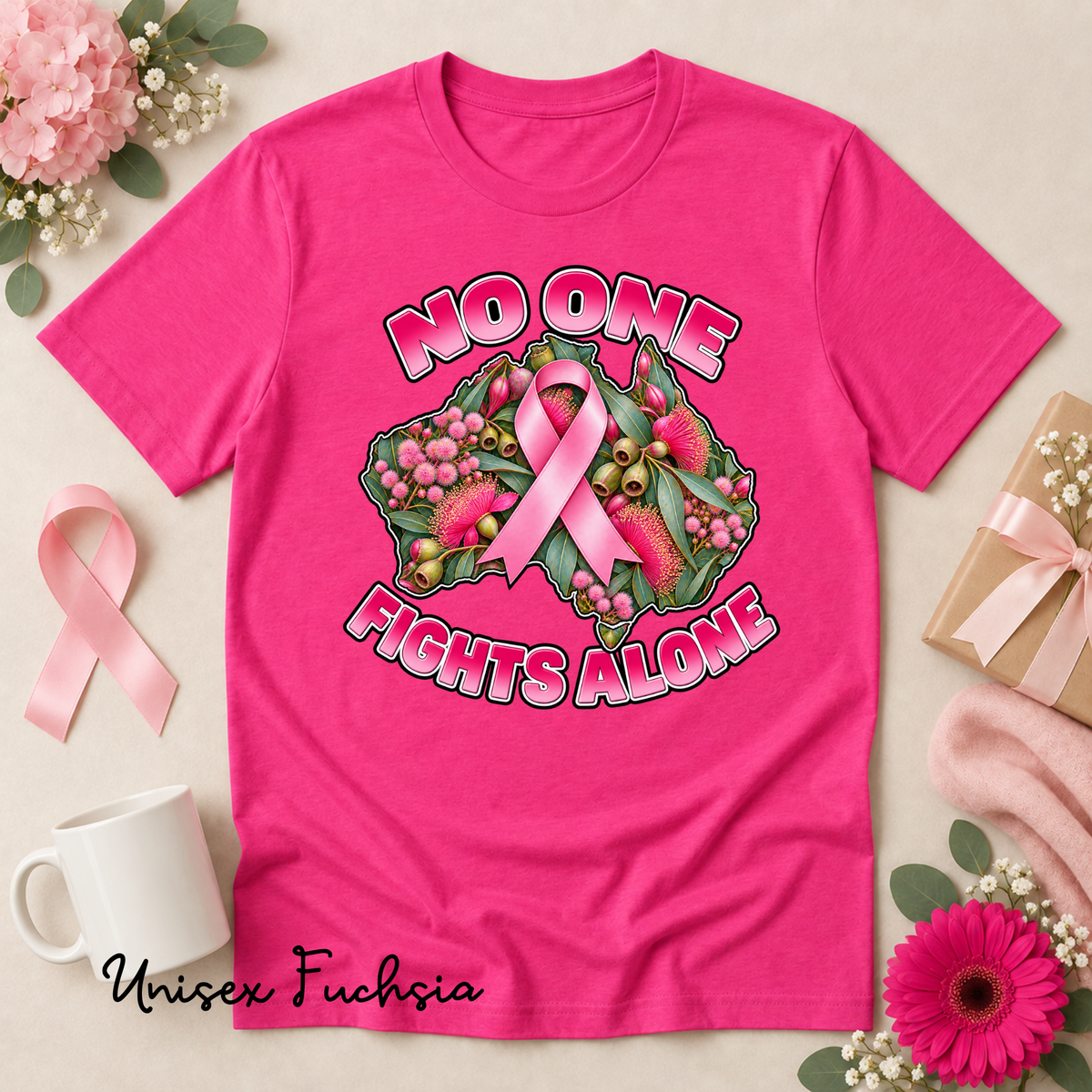 No One Fights Alone Australian Floral Design Breast Cancer Awareness Shirt