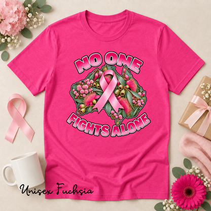 No One Fights Alone Australian Floral Design Breast Cancer Awareness Shirt