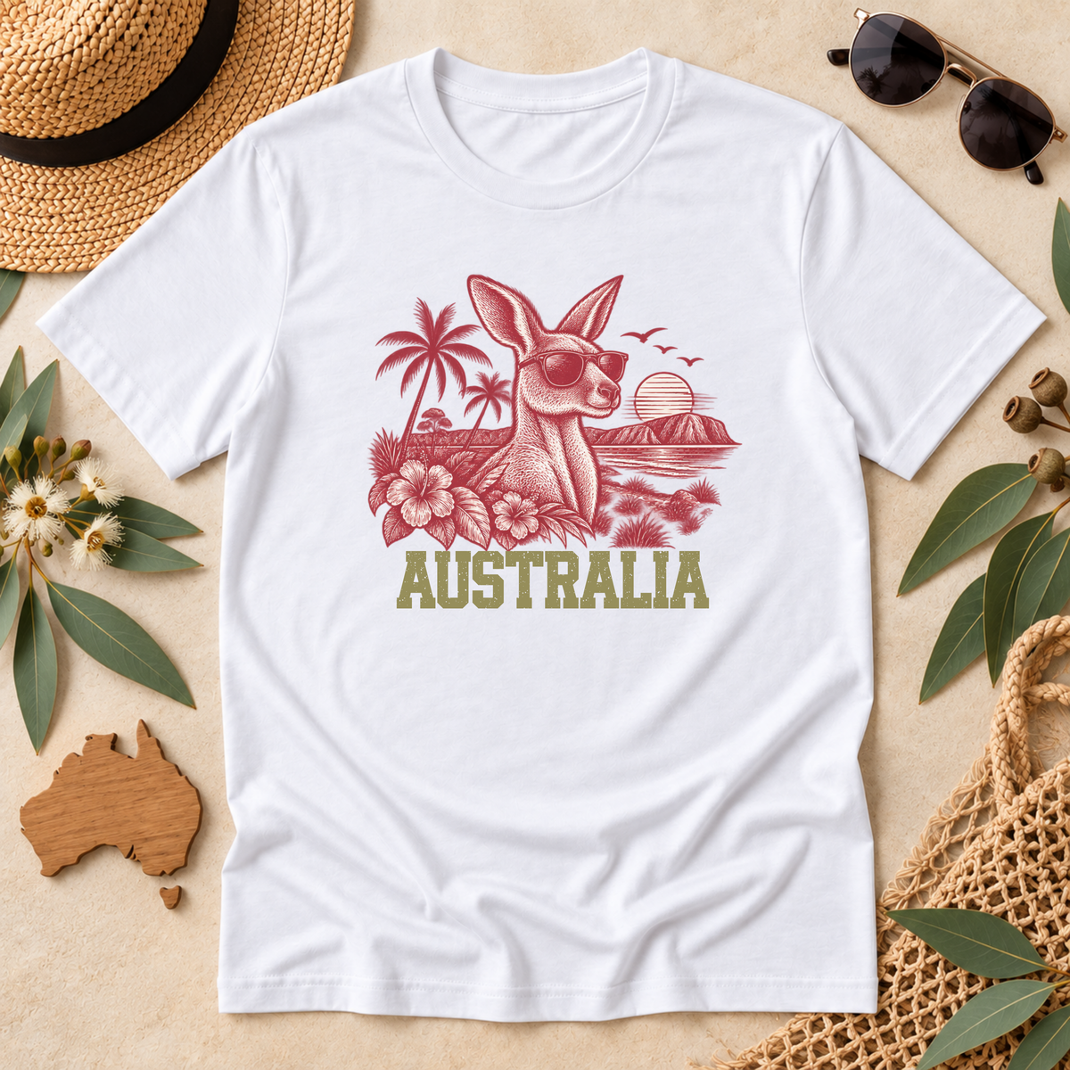 Australia Kangaroo T-Shirt – Retro Tropical Sunglasses Design