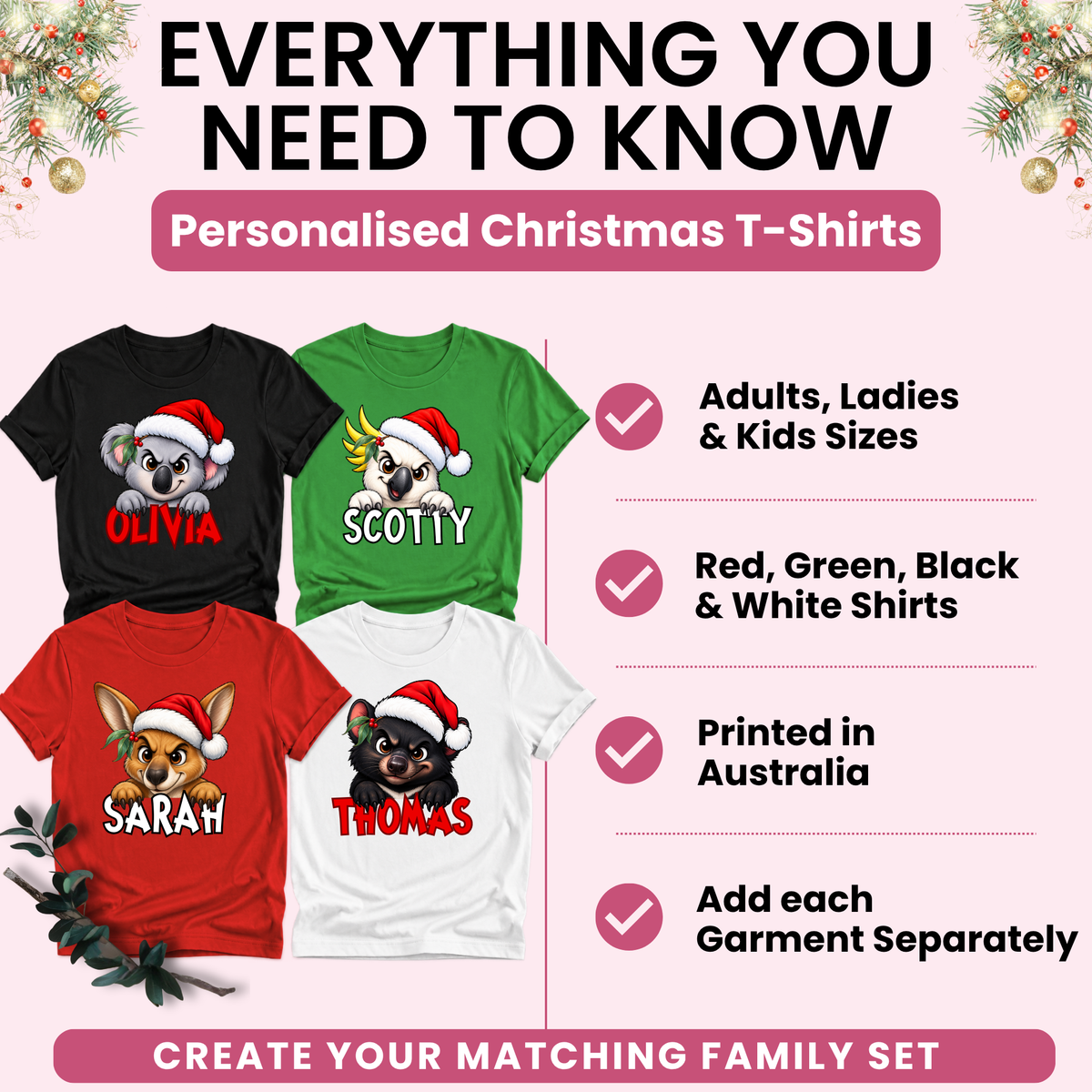Personalised Australian Animal Christmas T-Shirt – 12 Designs