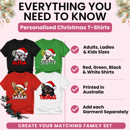 Personalised Australian Animal Christmas T-Shirt – 12 Designs