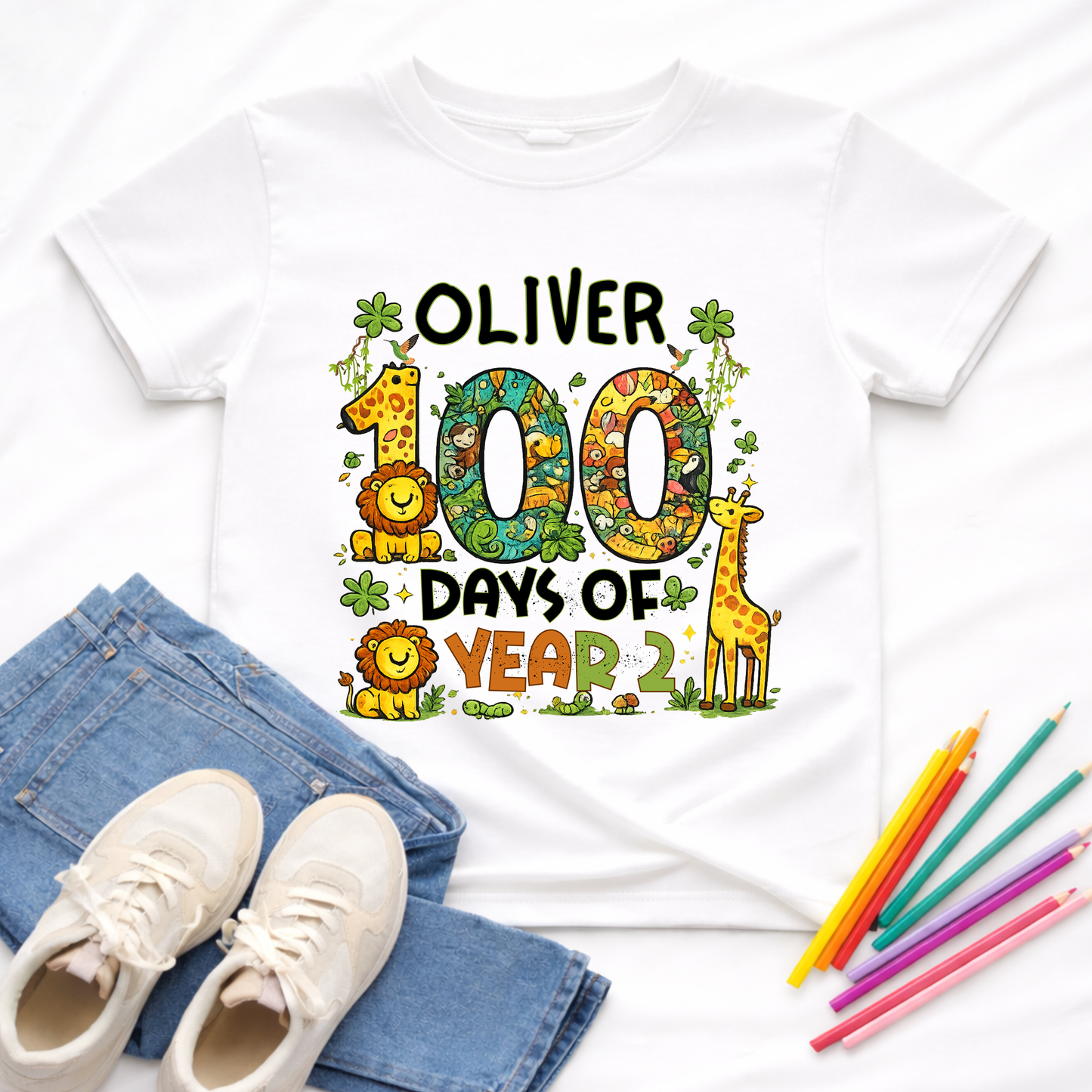 Personalised 100 Days of School Safari Shirt