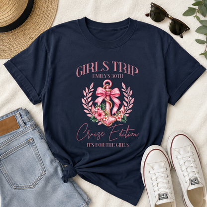 Personalised Girls Trip Cruise T-Shirt – Birthday Anchor & Bow