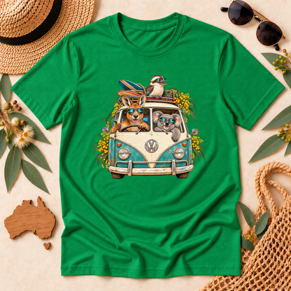 Aussie Road Trip T-Shirt – Australian Animals & Retro Campervan
