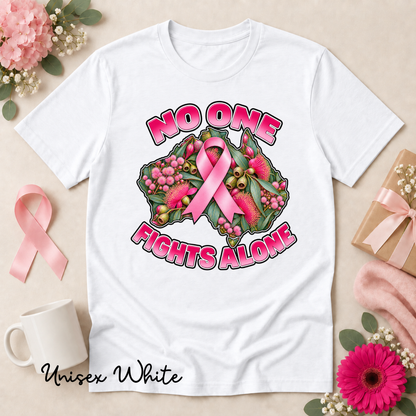 No One Fights Alone Australian Floral Design Breast Cancer Awareness Shirt
