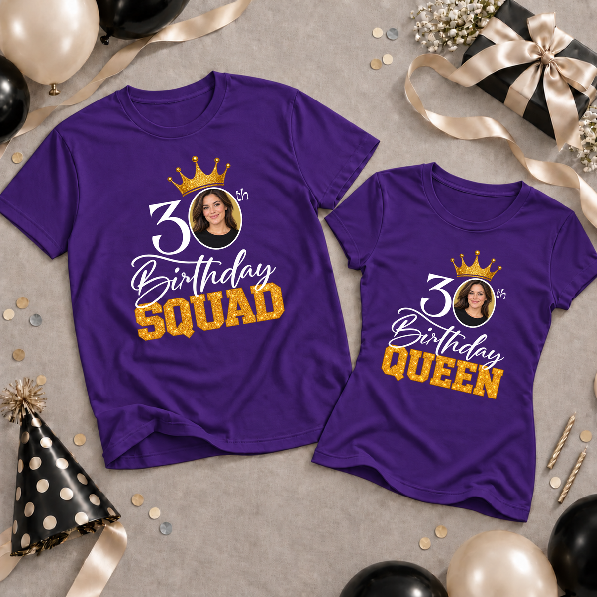 Personalised Birthday Queen & Squad Photo Shirt