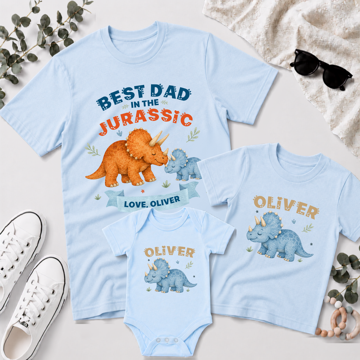 Personalised Dad & Child Dinosaur Matching Shirts