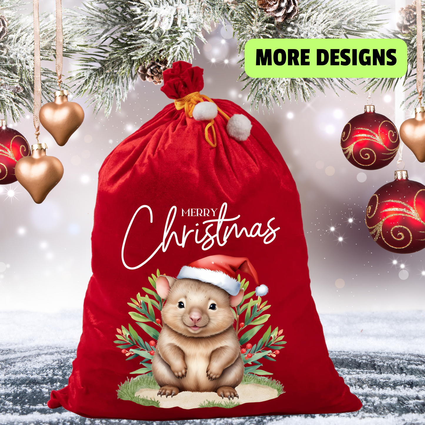 Australian Animals Red Velvet Santa Sack