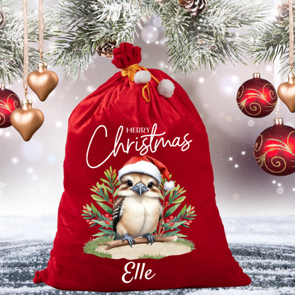 Personalised Australian Animal Red Velvet Santa Sack