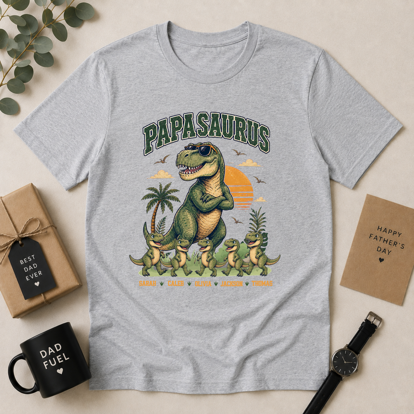 Personalised Papasaurus Dinosaur Dad Shirt