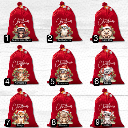 Australian Animals Red Velvet Santa Sack
