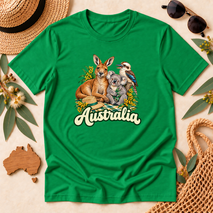 Australia Wildlife T-Shirt – Kangaroo, Koala & Kookaburra