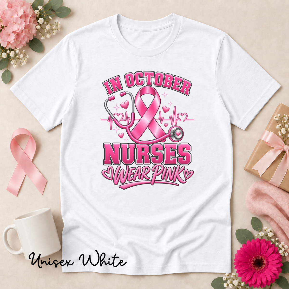 In October Nurses Wear Pink Breast Cancer Awareness Shirt