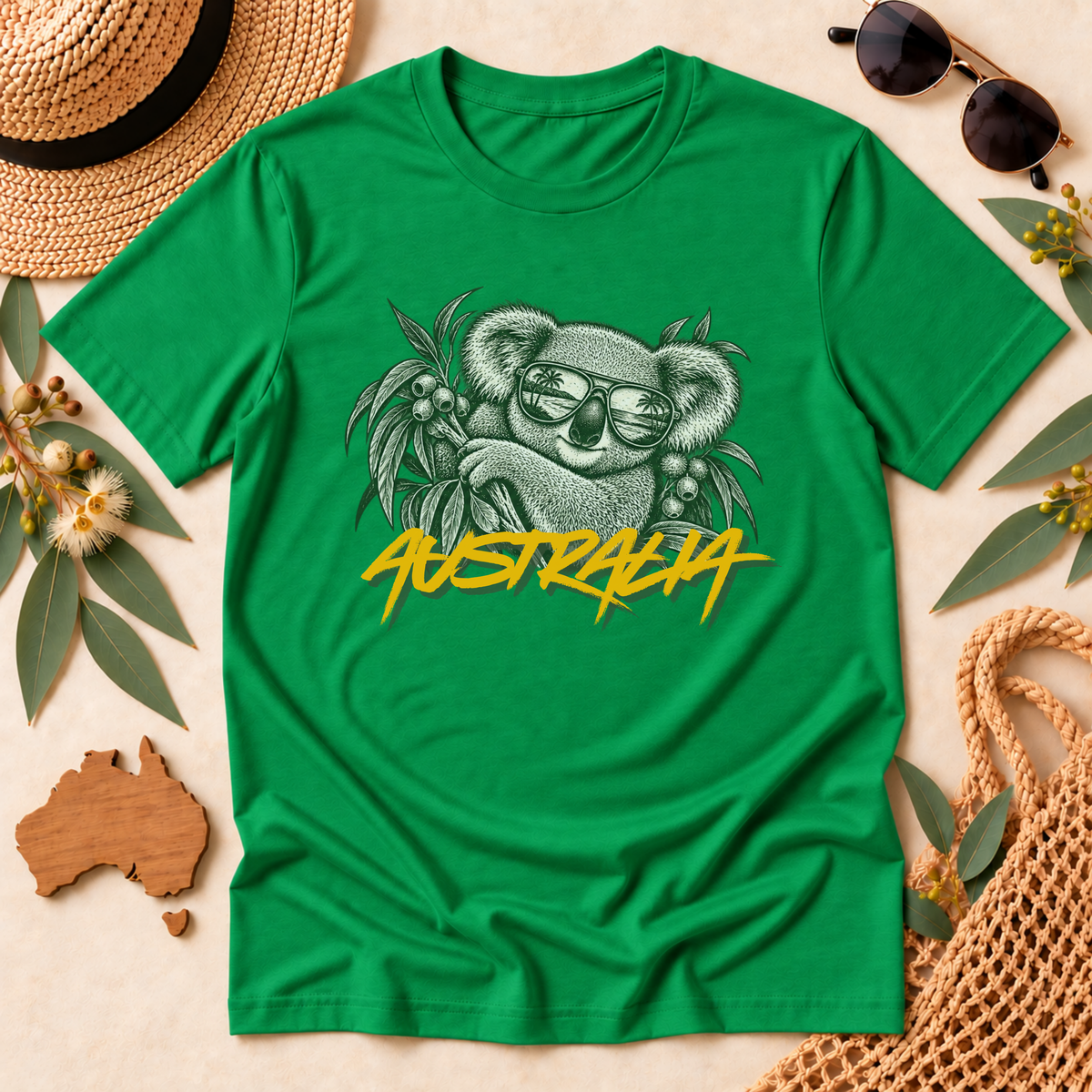 Australia Koala T-Shirt – Sunglasses & Eucalyptus Design