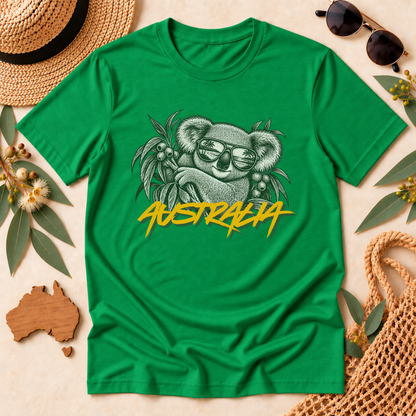 Australia Koala T-Shirt – Sunglasses & Eucalyptus Design