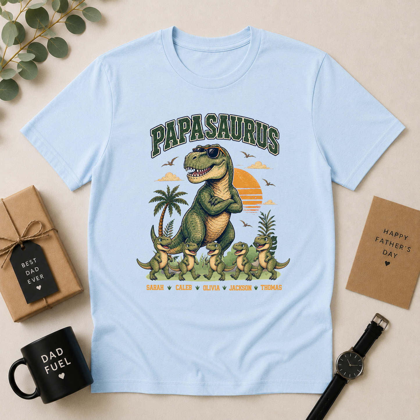 Personalised Papasaurus Dinosaur Dad Shirt
