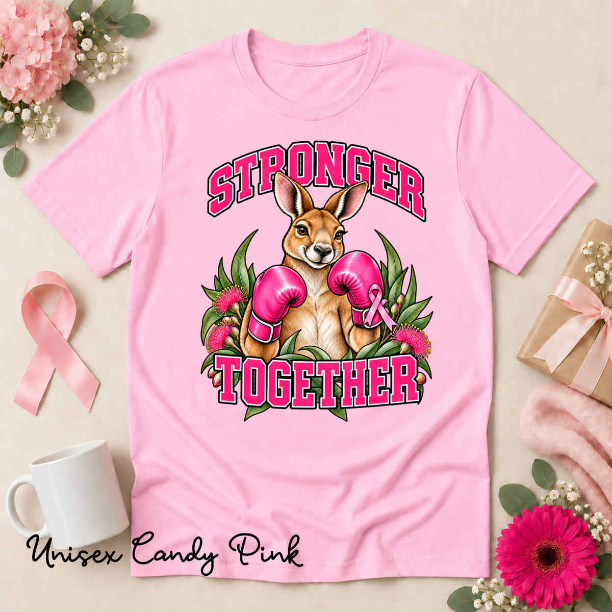 Stronger Together Kangaroo Breast Cancer Awareness Shirt