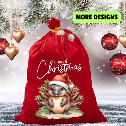 Australian Animals Red Velvet Santa Sack