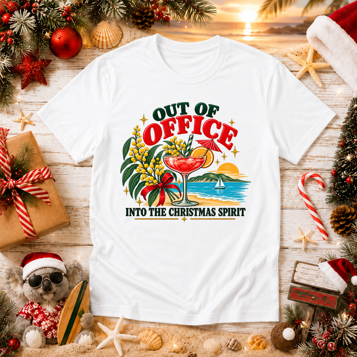 Out of Office Christmas T-Shirt – Aussie Summer Cocktail Tee