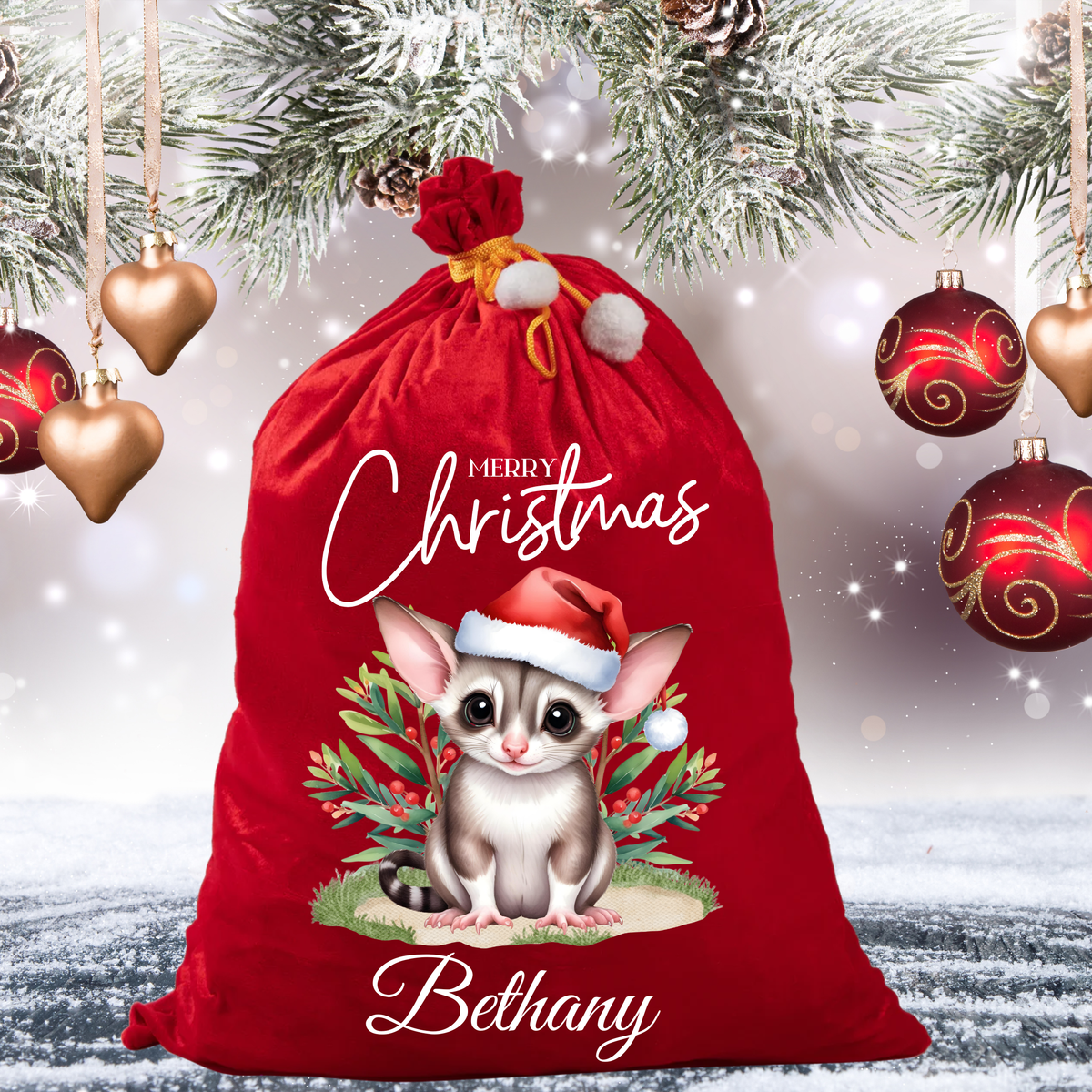 Personalised Australian Animal Red Velvet Santa Sack