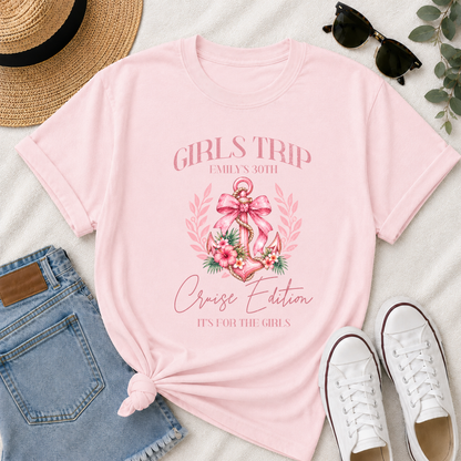 Personalised Girls Trip Cruise T-Shirt – Birthday Anchor & Bow