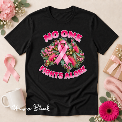 No One Fights Alone Australian Floral Design Breast Cancer Awareness Shirt
