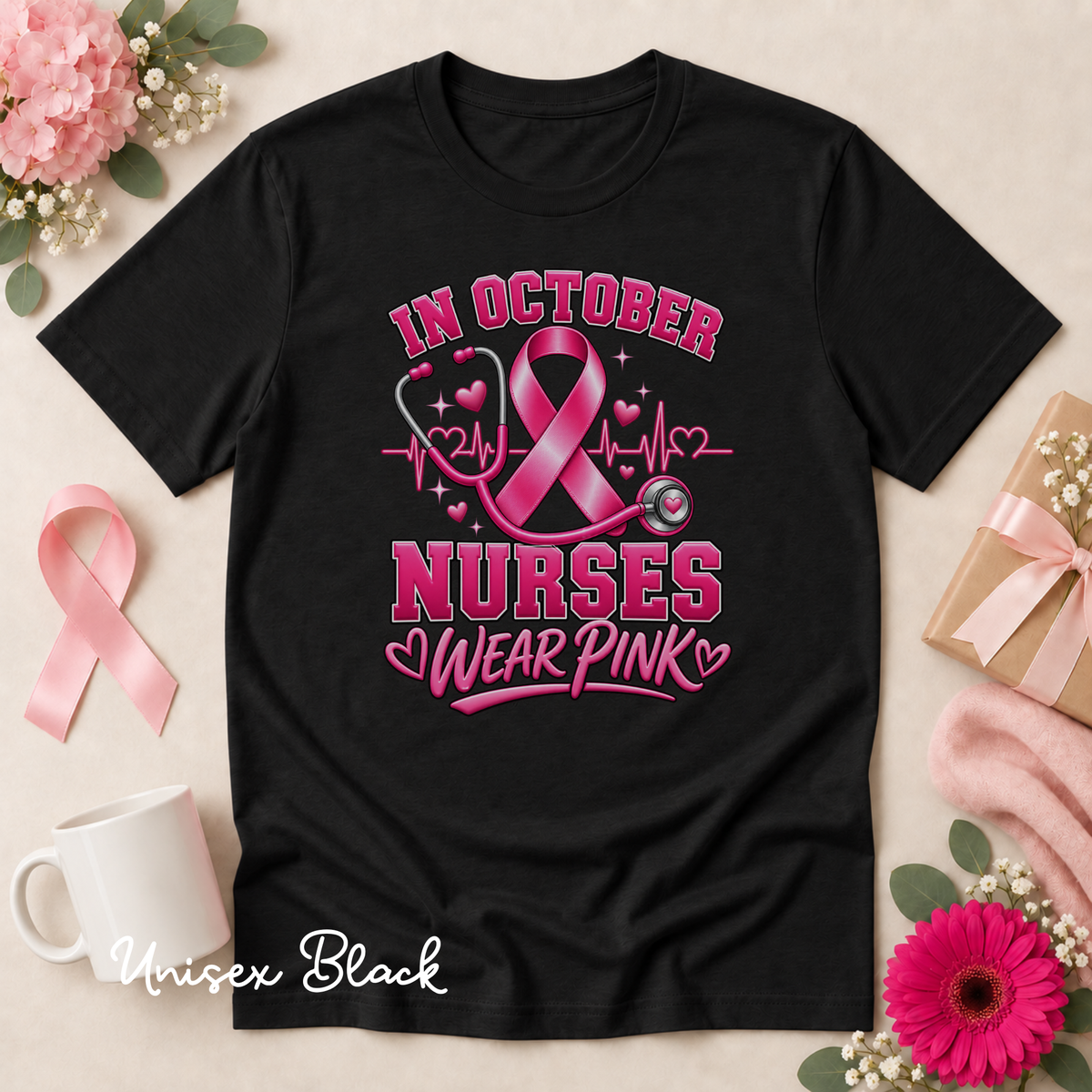 In October Nurses Wear Pink Breast Cancer Awareness Shirt