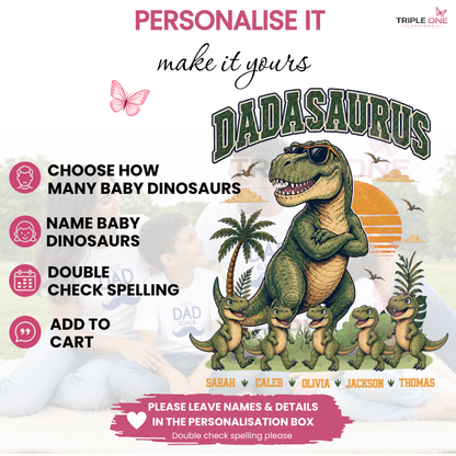 Personalised Dadasaurus Dad Shirt with Kids Names