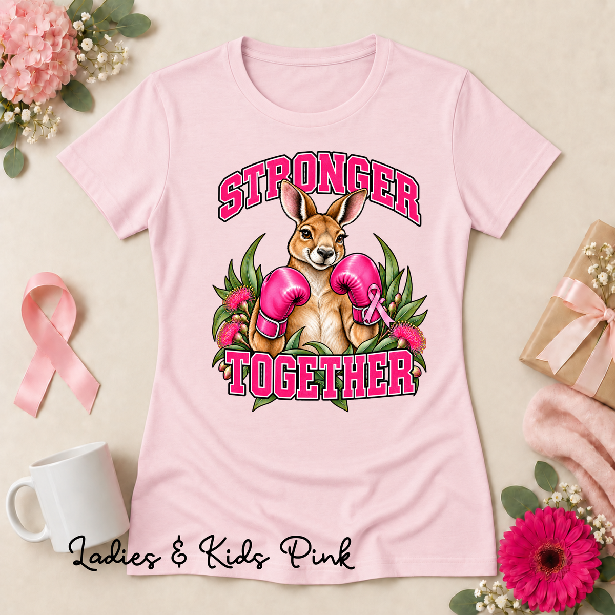 Stronger Together Kangaroo Breast Cancer Awareness Shirt
