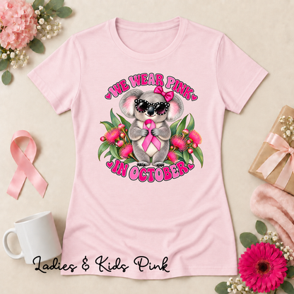 We Wear Pink in October Koala Breast Cancer Awareness Shirt
