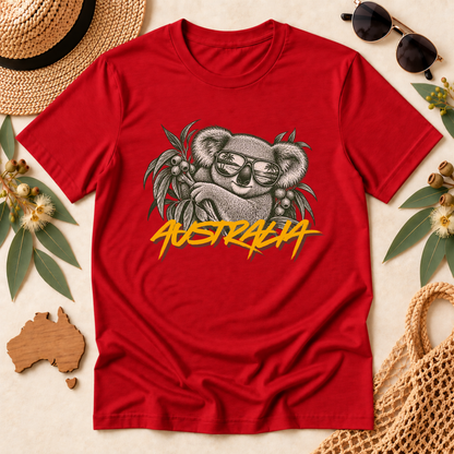 Australia Koala T-Shirt – Sunglasses & Eucalyptus Design