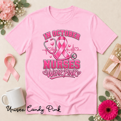 In October Nurses Wear Pink Breast Cancer Awareness Shirt