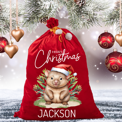 Personalised Australian Animal Red Velvet Santa Sack