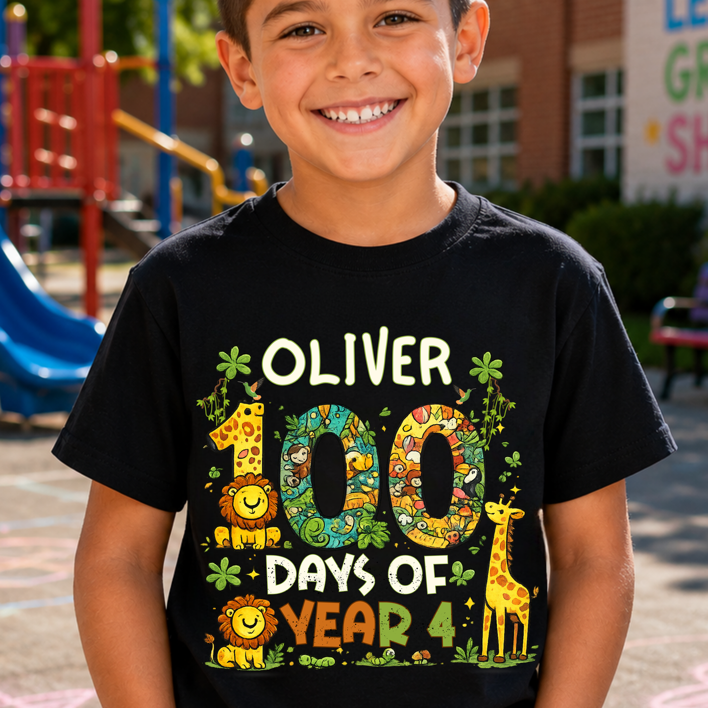 Personalised 100 Days of School Safari Shirt