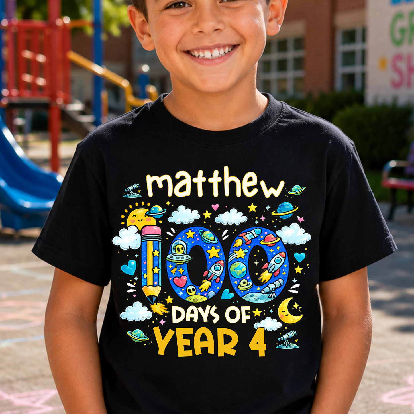 Personalised 100 Days of School Space Shirt