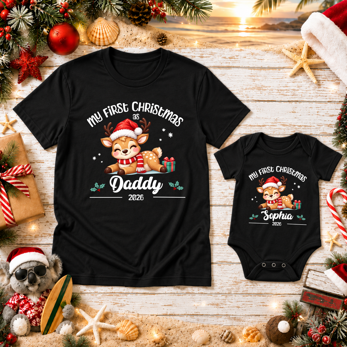 Personalised First Christmas Matching T-Shirts & Onesies