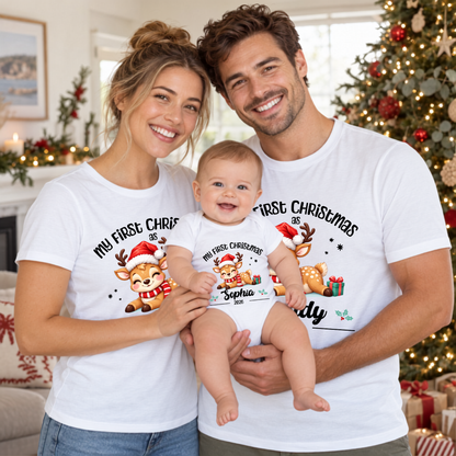 Personalised First Christmas Matching T-Shirts & Onesies