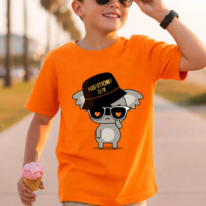 Kids Harmony Day Koala T-Shirt in orange – Personalised school shirt Australia