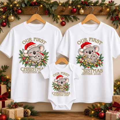 Personalised First Christmas Together Koala Family Shirts & Baby Onesie
