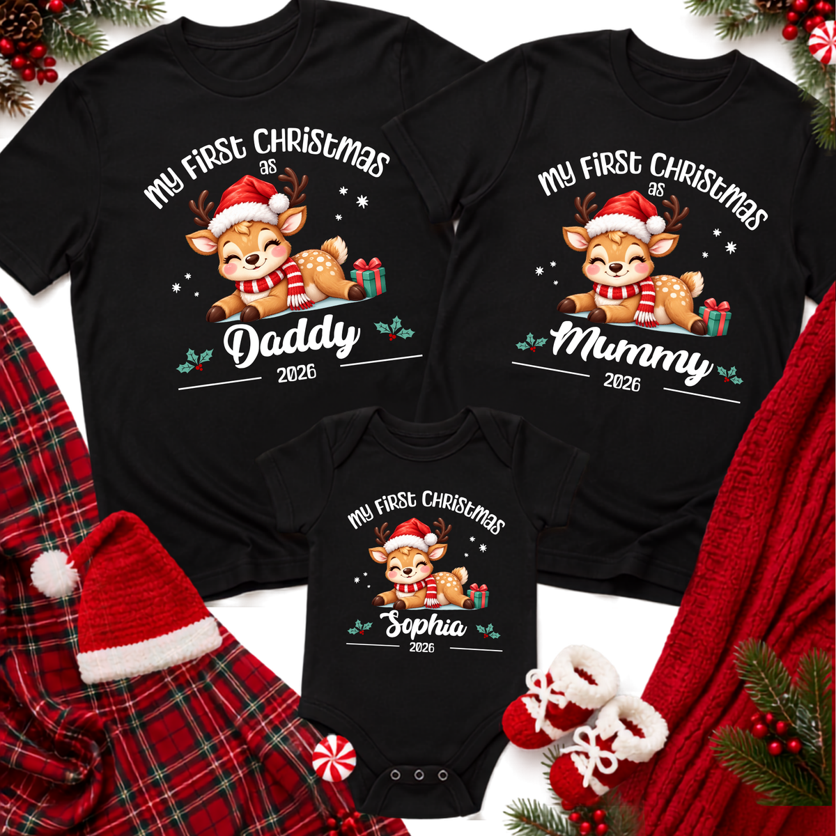 Personalised First Christmas Matching T-Shirts & Onesies
