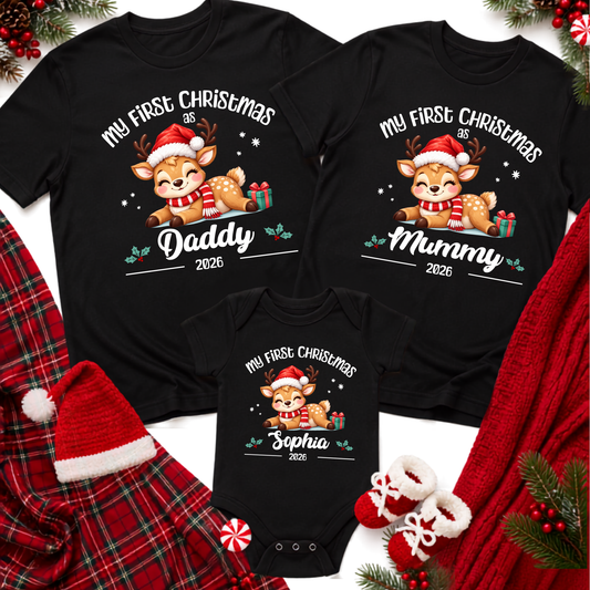 Personalised First Christmas Matching T-Shirts & Onesies