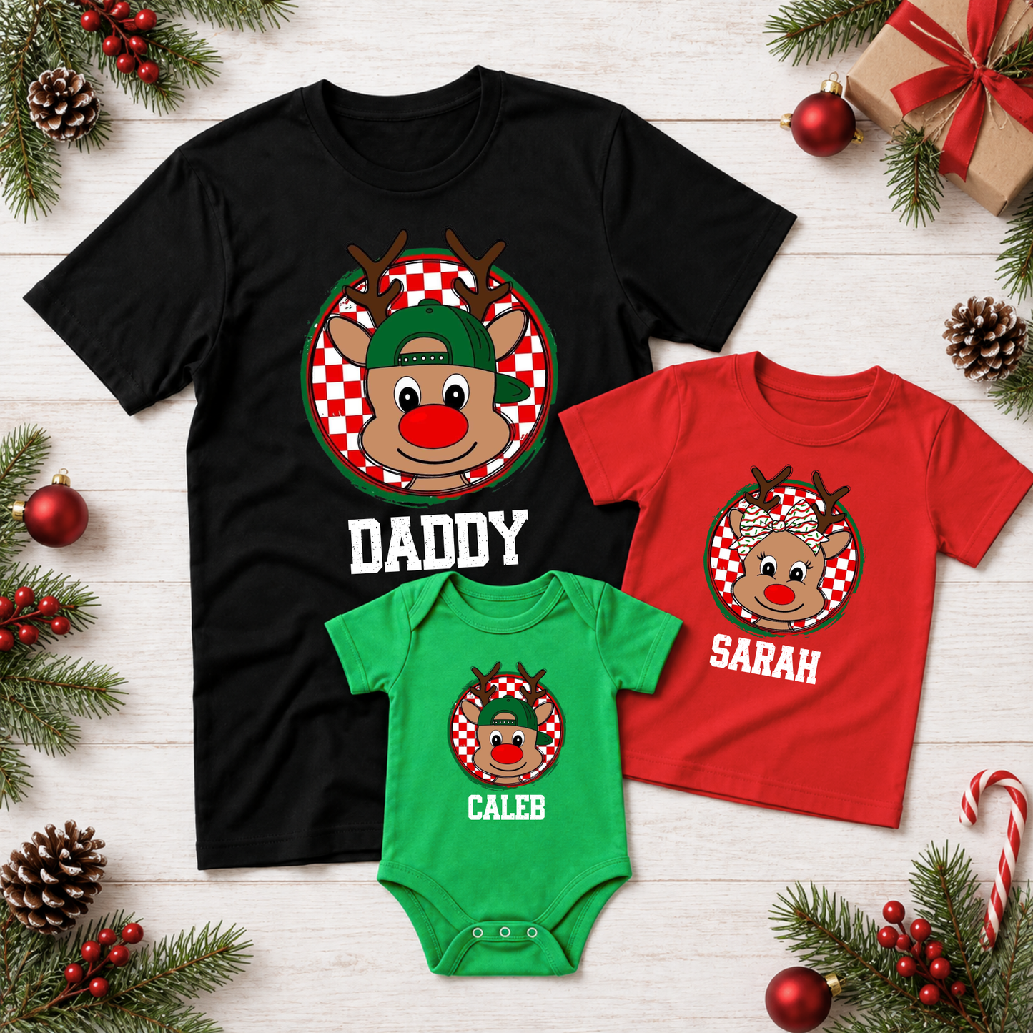 Personalised Reindeer Christmas T-Shirt – Kids & Adults