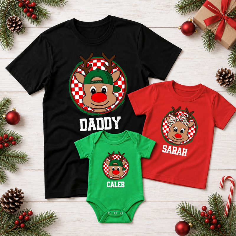 Personalised Reindeer Christmas T-Shirt – Kids & Adults
