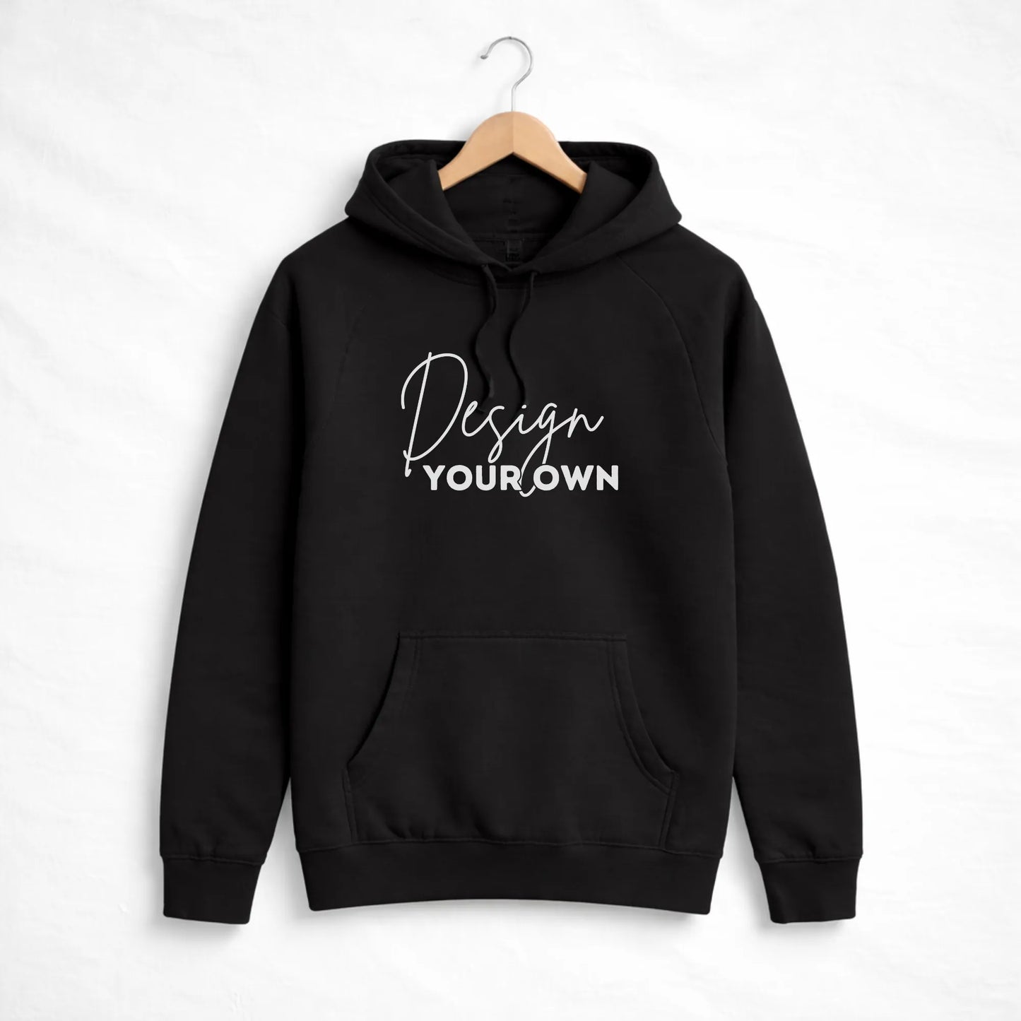 Black personalised custom hoodie for adults and kids with Design Your Own text on front
