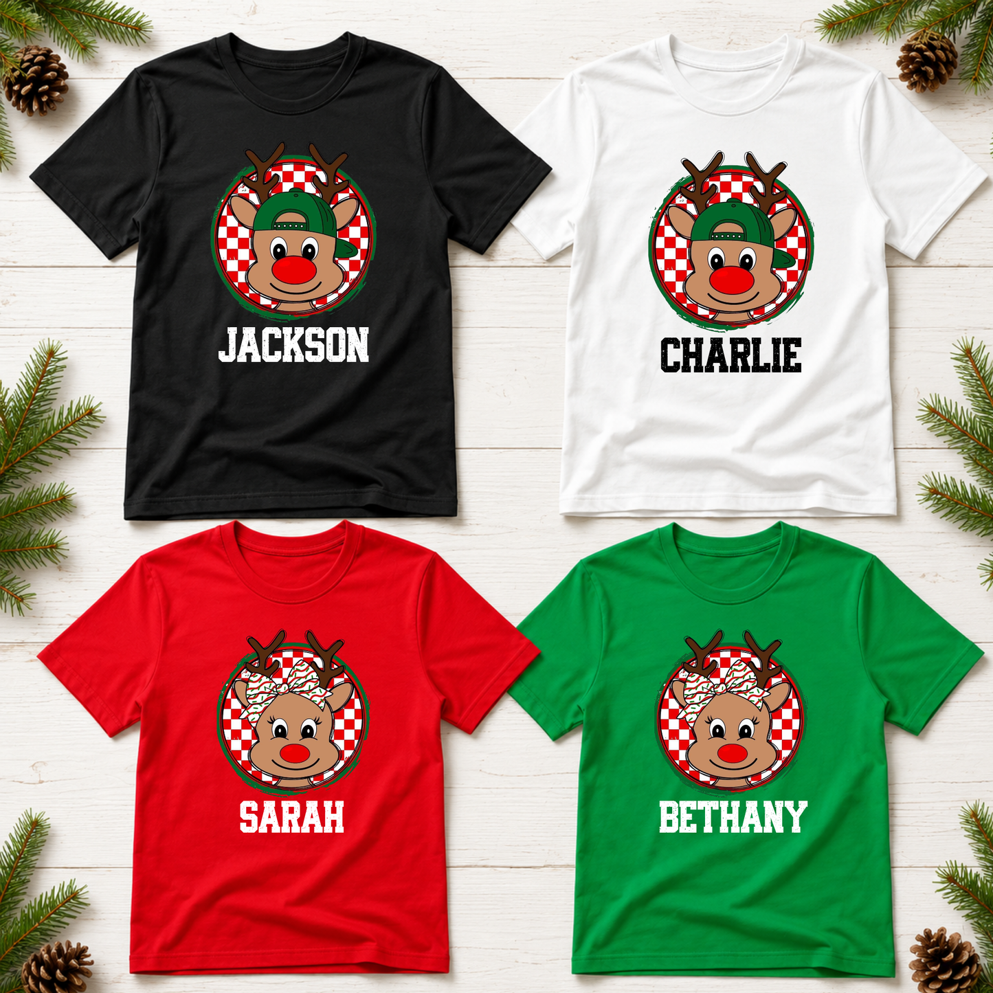 Personalised Reindeer Christmas T-Shirt – Kids & Adults