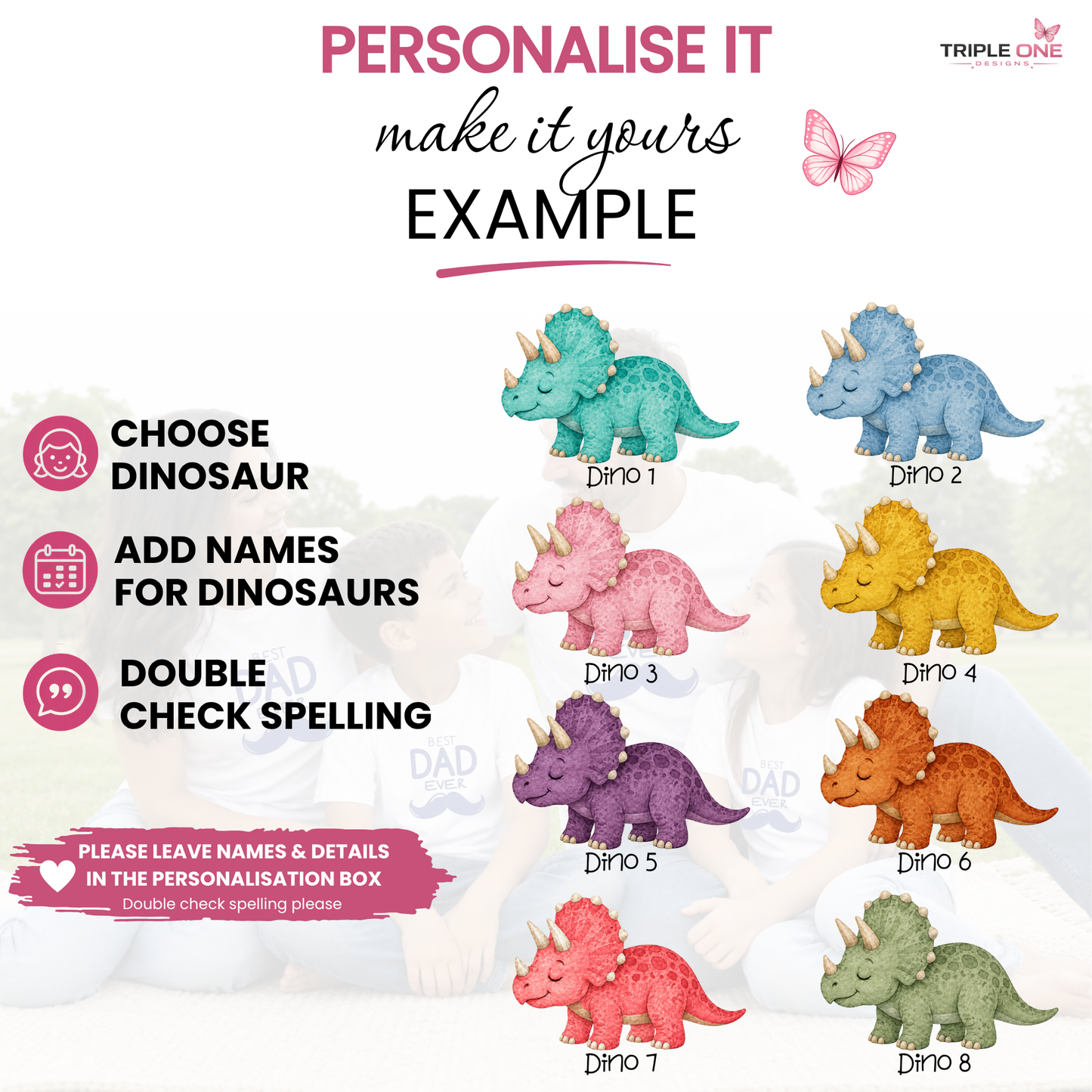Personalised Dad & Child Dinosaur Matching Shirts