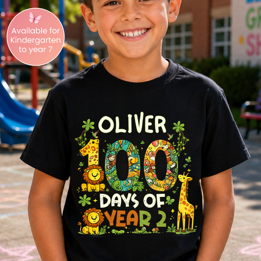 Personalised 100 Days of School Safari Shirt
