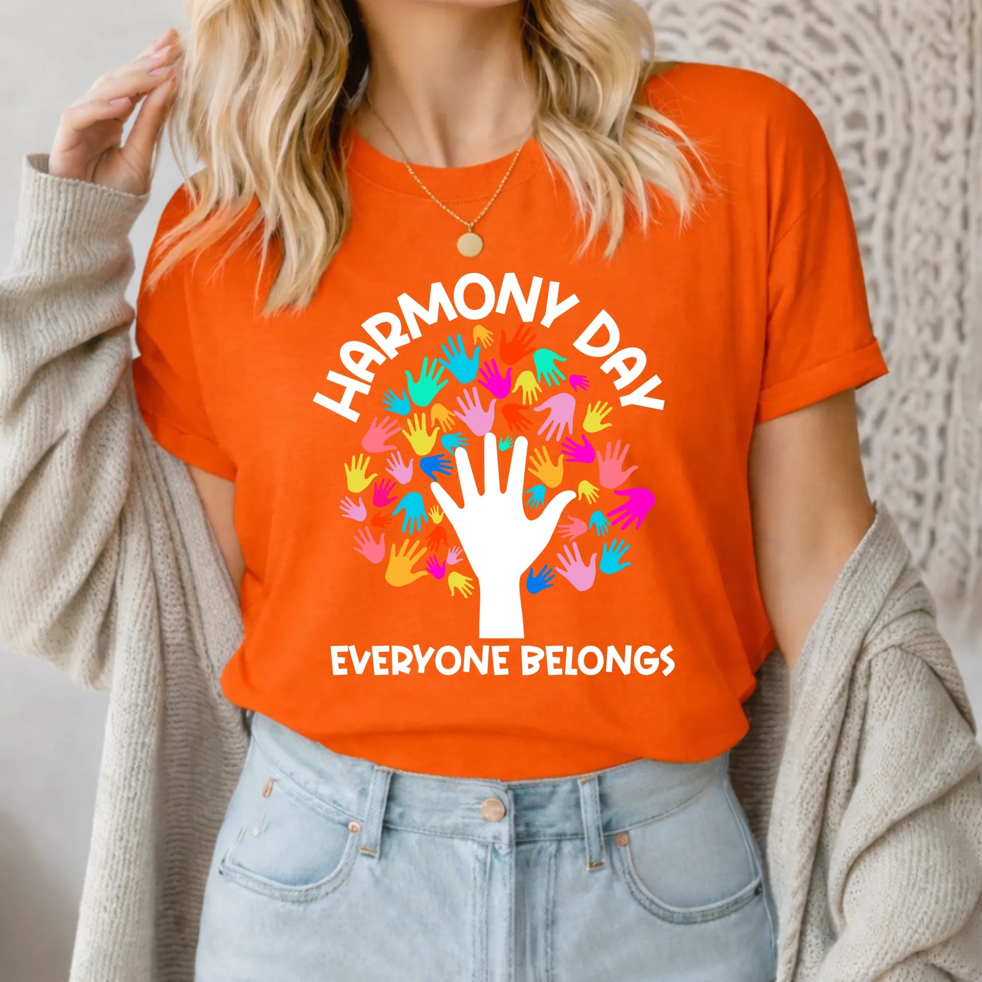 Colourful Tree Harmony Day T-Shirt in orange – personalised shirt Australia