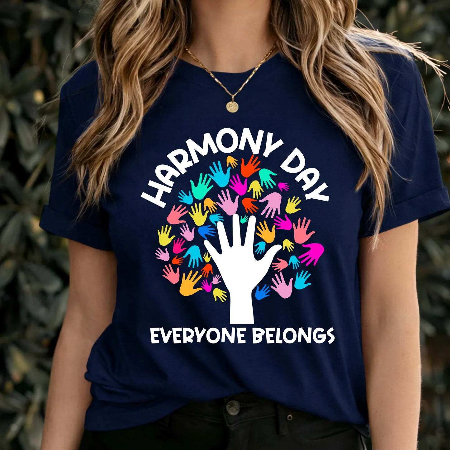 Colourful Tree Harmony Day T-Shirt in black – personalised shirt Australia