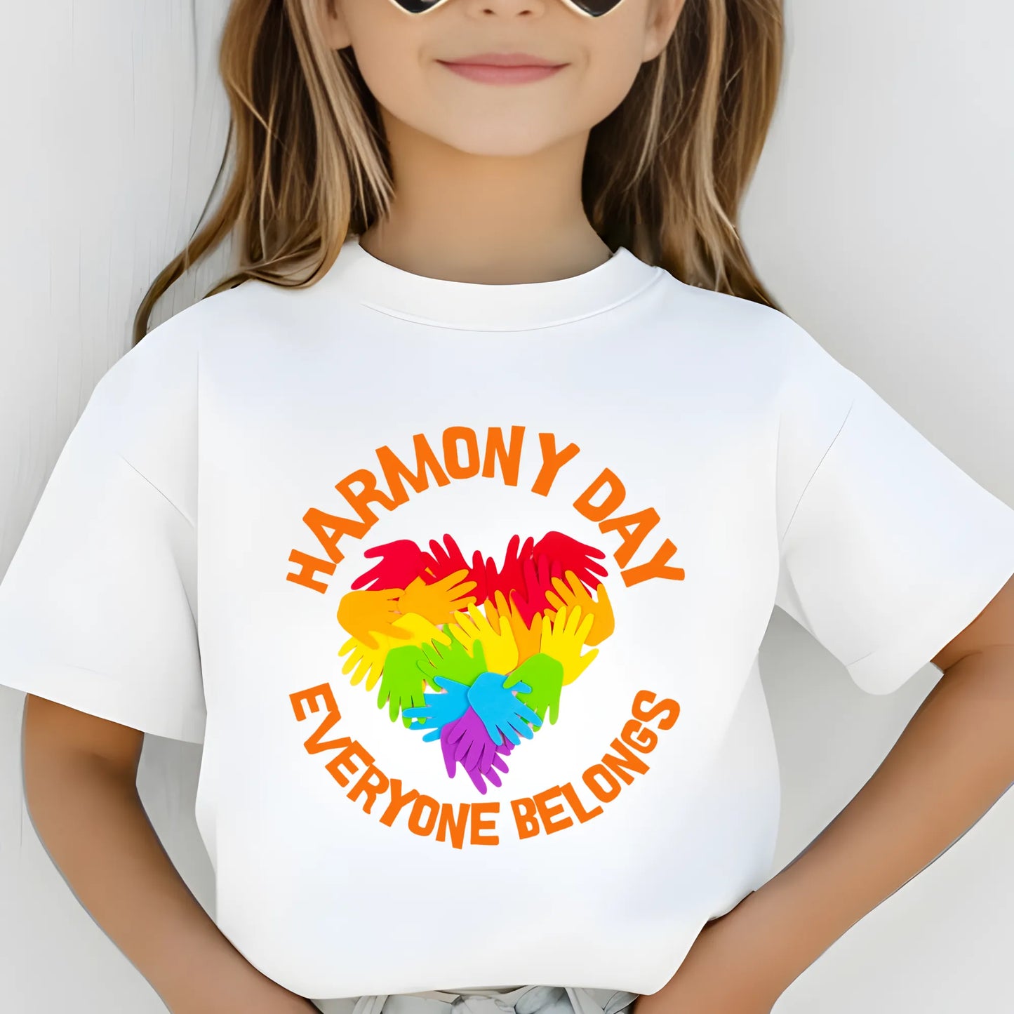 Heart Harmony Day T-Shirt in orange – custom school shirt Australia